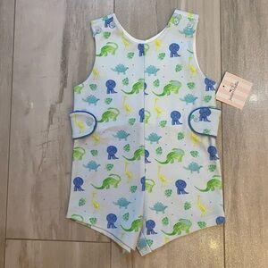 NWT James & Lottie Pima Cotton Blue Dinosaur Reed Jon Jon Romper, boys 18M